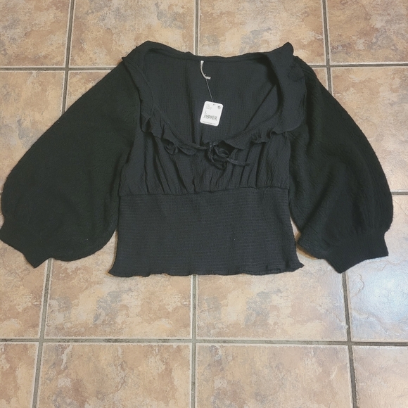 NWT Free People Woman's Blouse Sweater Scoop Neck Black Sz S - Picture 9 of 12